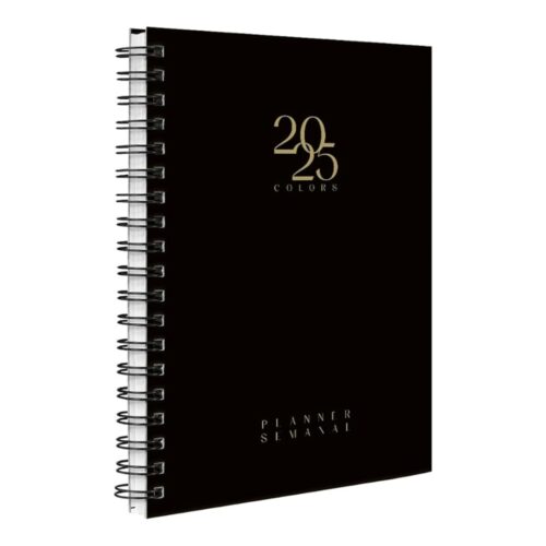 Agenda Planner Semanal 2025 Spot Colors Preto Ouro