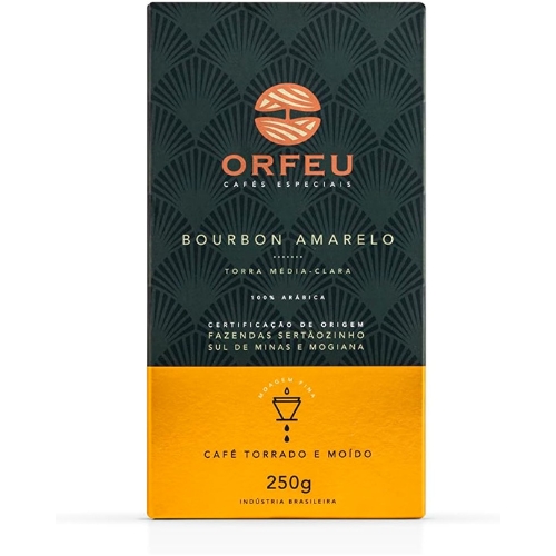 Orfeu Café Bourbon Amarelo Torrado e Moído, 100% Arabica, Torra Média Clara, 250g